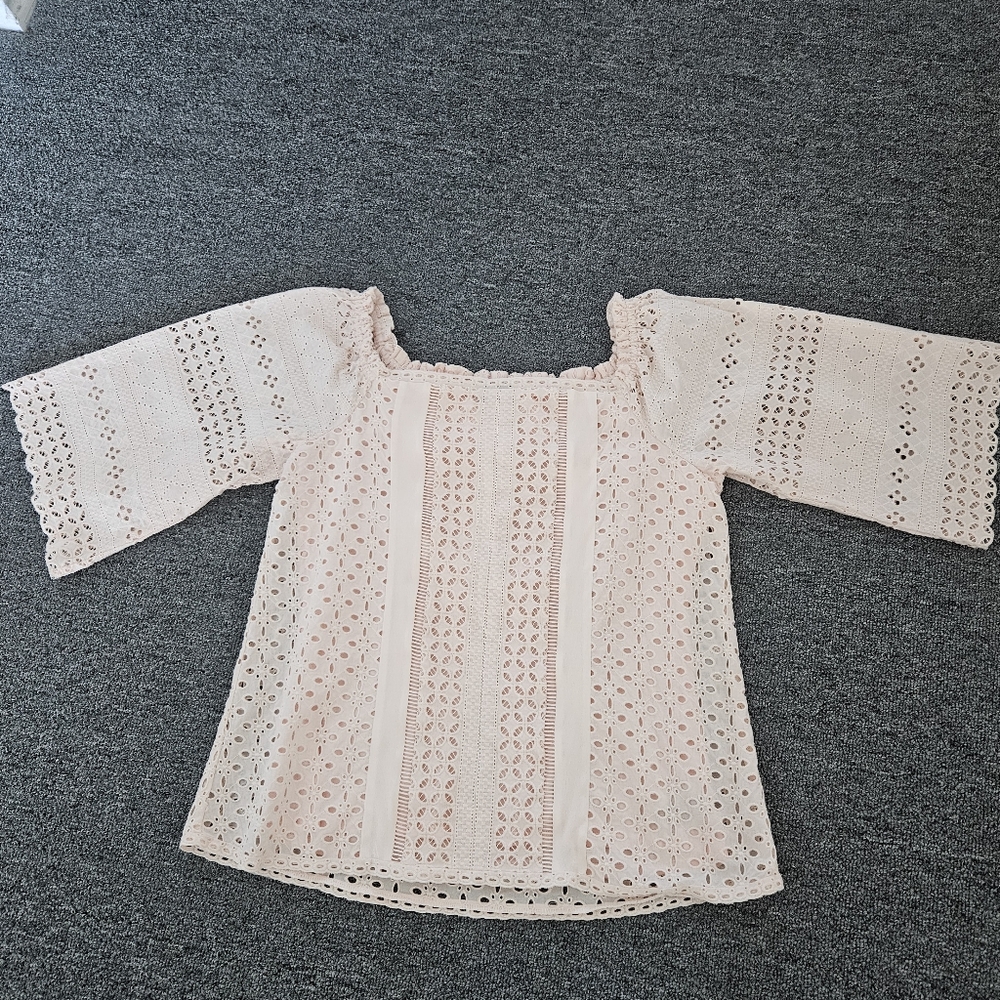 Peach Eyelet Off Shoulder Top